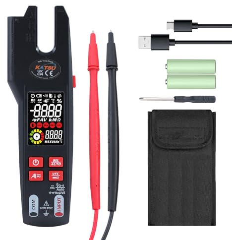 KATSU Digital Multimeter U Shape Clamp Meter 9999 Counts Portable Auto Ranging Infrared Thermometer Voltmeter AC DC Current Voltage VFC Capacitance Frequency Temperature Continuity Diode Tester