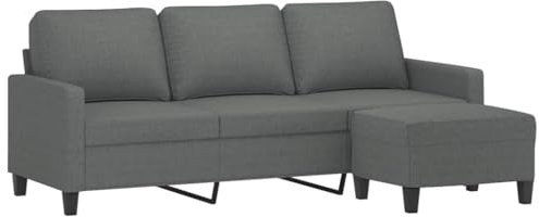 vidaXL Sofá de 3 plazas con Taburete de Tela Gris Oscuro 180 cm