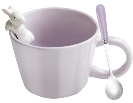BigNoseDeer Cute Easter Bunny Mugs with 3D Rabbit Inside Ceramic Kawaii Bunny Coffee Mug with Spoon, Cute Gifts Easter Gifts Personalised Birthday Gifts for Women Kids Her Mum Girls 12oz (Purple)