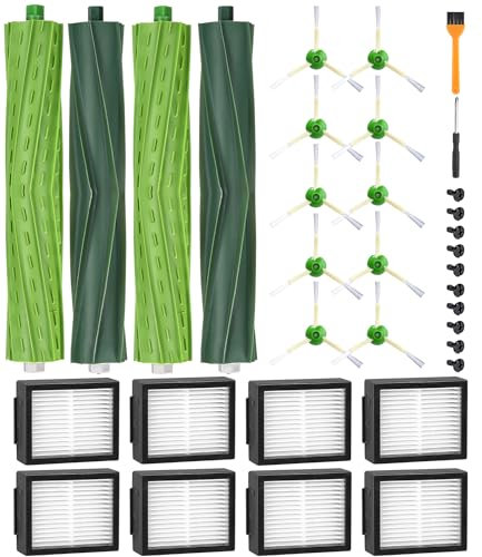 Pièces d'rechange pour iRobot Roomba i7 i7+ j7 j7+i3 i3+ i4 i4+E5 E6 Aspirateur, Accessoires de Remplacement pour Roomba i/e/j Série, 2 Sätze Brosses en Caoutchouc, 8 Filtre, 10 Brosses Latérale