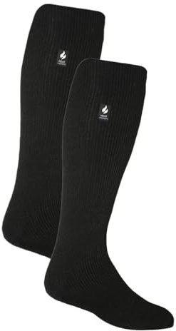 HEAT HOLDERS 2 Pack Mens Knee High Thermal Socks Warm Thermal Cosy Long Socks for Winter (6-11, Black)