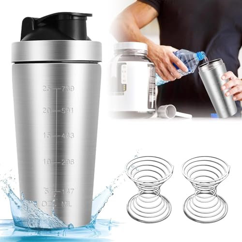 GBKDQQ Shaker per proteine in acciaio inox, 750 ml, shaker per proteine con sfera a spirale, senza BPA, per il fitness, per proteine, diete