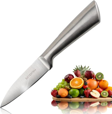 EXVERTEM Gemüsemesser Exclusive - 8 cm, hochwertiges Küchenmesser für Obst und Gemüse, Edelstahl, ergonomischer silberner Griff, scharfes Messer für die Küche, Universalmesser