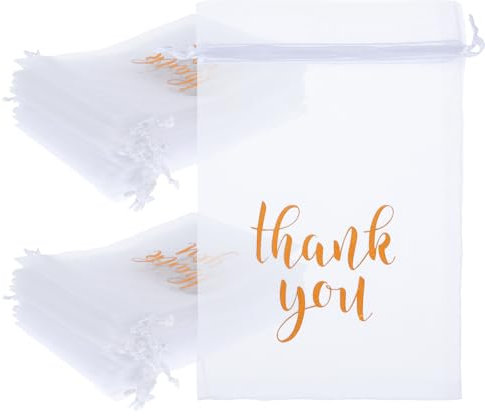 50 Stück Weiß Organzasäckchen, Klein Organza Beutel, Thankyou Geschenkbeutel Organzabeutel Bonbonsbeutel Schmuckbeutel Netzbeutel mit Kordelzug für Hochzeit, Geburtstag, Weihnachten, Thanksgiving
