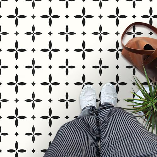 MORCART 20 fogli da 20,3 x 20,3 cm, impermeabili, in vinile, per bagno, cucina, camino, casa degli animali domestici, scale, camere da letto, pareti, negozi, nero e bianco