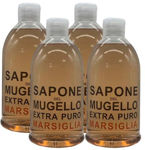 Sapone Extra Puro,MARSIGLIA, Per Mani, Viso e Corpo, Con Estratto Biologico Di Foglia Di Olivo 1000ml (4 Unità) + Kit Bottiglie Da Viaggio