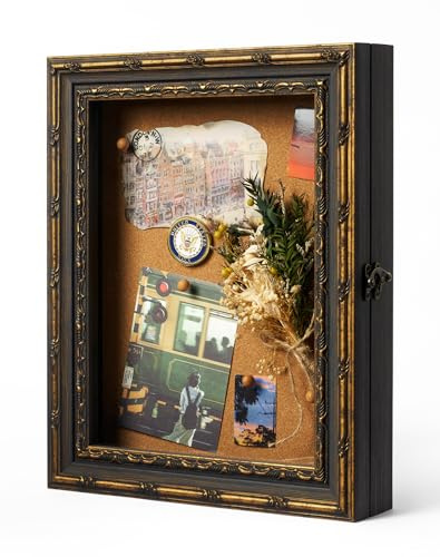 FOLKOR 11x14 Vintage Shadow Box Display Case for Memorabilia, Black Gold