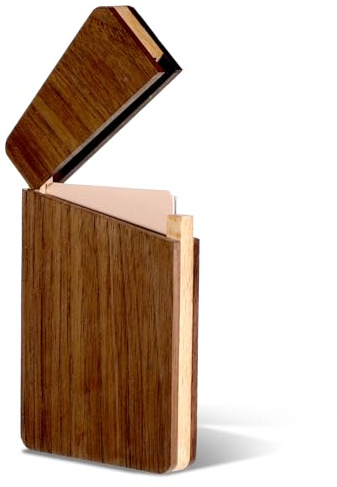 Wood Business Card Holder Organizer Case for Men Wood Business Card Case Name Holder Wooden Walnut Holders Credit Cards Pocket with Magnetic Closure Portable Slim Name Cards Holders (Black walnut)