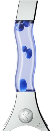Unique Curved Liquid Motion Lamp with LED Color Changing, Decorative Lamp for Bedroom, Living Room, Office, Black Base with 'S' Logo and White Wax, Novelty Lighting Gift for Adults & Kids-Silver