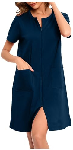 Generisch Bata de casa para mujer, camisón con cremallera, bata ligera, manga 3/4, ropa de dormir, holgada, cómoda, vestido de casa con bolsillos, estilo informal, función de lactancia, batas de casa