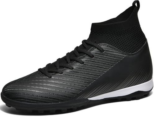 WOWEI Fotbollsskor herr pojkar High Top Spike Cleats professionella fotbollsskor barn sport utomhus atletiska träningsskor fotbollsskor sportskor tävling, Svart 3, 45 EU