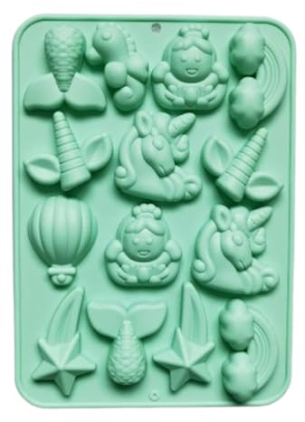 Enhörning silikonform, 23 × 16,5 × 2 cm, enhörning, fiskstjärt, sjöhäst, regnbåge, silikonform för choklad, godis, muffins, tvål, gelé, kakor, kuber