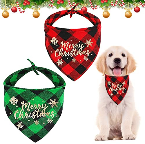 2 pezzi Natale Bandane per Pet, Lavabile Bavaglino per Cani, Natalizia Bandana per Cani, per Animali Domestici da Babbo Natale Pupazzo di Neve Sciarpa Regolabile Classica Plaid