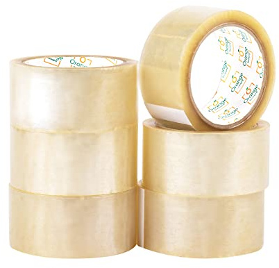 Orange packaging Clear Packing Tape, 6 Rolls 48mm x 66m, Parcel Tape for Packing Boxes, Moving Houses, and Shipping, Heavy Duty Packaging Tape, 6 Pack of Clear Tape, Box Tape