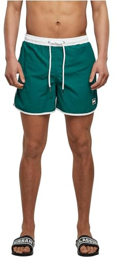 Urban Classics Herren Badehose Retro Swimshorts, Retro Badehose für Männer, mit Kordelzug, White/Green, XL
