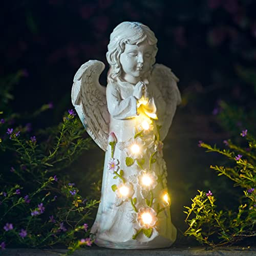 Goodeco Angel Garden Ornaments Statue - Solar Fairy Figurines Gifts for Mom Grandma/Grave ornaments for Grave Memorial Stones