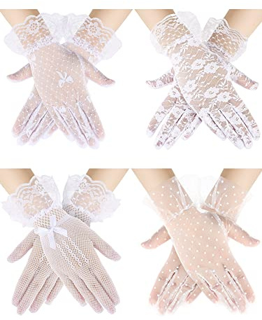 Bencailor Ladies Lace Gloves Elegant Short Gloves Mesh Tea Party Mittens for Women 50s Tea Party Wedding Costume (Classic)