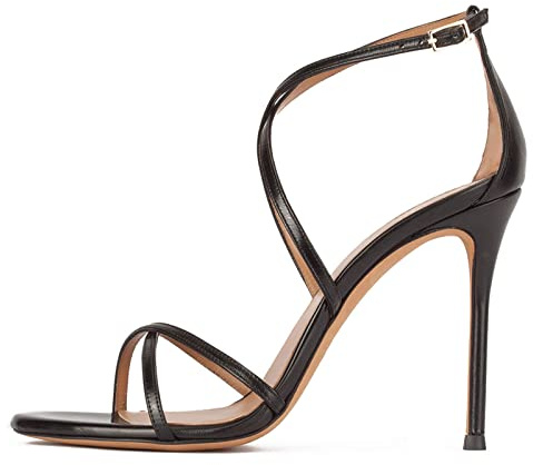 Femme Peep Toe Escarpins Talon Aiguille Sandales Bout Ronde Cuir Talons Hauts Sexy Bride Cheville Boucle Pumps Banquet Fête High Heels Noce Club Soirée Pompes,Noir,39 EU