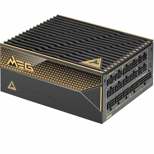 MSI MEG Ai1600T PCIE5 Power Supply Unit, 1600W, 80 PLUS Titanium, ATX 3.1, PCIe 5.1 GPU Support, Dual-native 12V-2x6, cables with Dual-color 12V-2x6 connectors, ATX PSU, Braided Cable