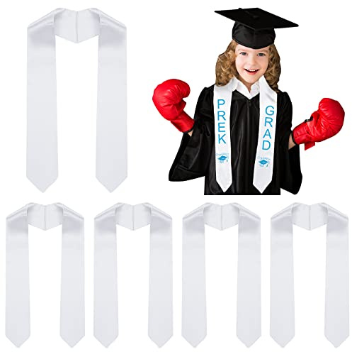 Hanaive 6 Pcs 45 Inch Unisex Preschool Graduation Stole Kindergarten Plain Graduation Sash for Kids Graduation (White)