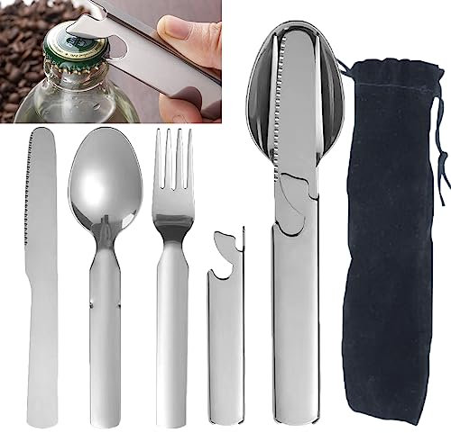 BSITSSS Multifonction Vaisselle de Camping, Portables Couvert Camping Couverts Camping Inoxydable, Couverts Pique Nique 4 en 1 Couvert de Voyage pour Le Camping et Les randonnées
