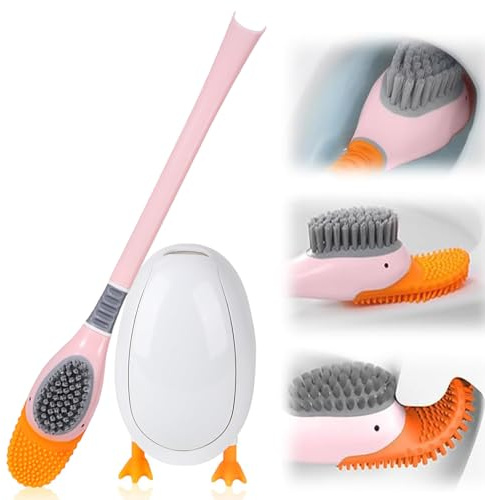 WC Bürste, Wandmontierte/Stehende Toilettenbürste Silikon, WC Bürste Silikon mit Wandaufklebern, WC Bürsten mit Silikon und Harten Borsten, Silikon WC Bürste für Boden- und Wandmontage (Rosa)