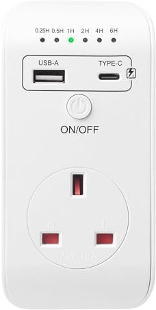 DEWIN Smart Timing Socket, Timer Switch with USB Type-C Port UK Plug Controller Programmable Countdown Socket for Household Appliances, Smartphone, Tablets