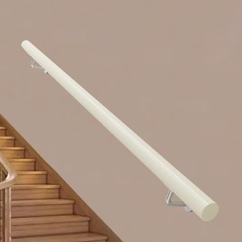 DMCHENGMA 1ft-15ft Wooden Stair Handrail, White Round Railing Wall Mounted Balustrade Hand Rails for Indoor and Outdoor Stair Banister Safety Grab Bar Wall Support Rod(1ft/30cm)