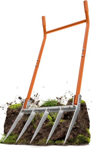 VASALAID Broadfork 5-Tine Broad Fork for Gardening Ergonomic U-Shaped Design Heavy Duty Broadfork Tool for Gardening Cultivating Farm Garden Digging Crushing Aerate Soil (Patent Pending)