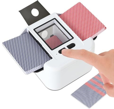 ZHENNBY Kartenmischmaschine Elektrische Kartenmischer für 2 Kartensätze Mischmaschine Karten Mischgerät Geräuscharmer Wiederaufladbarer Card Shuffler für UNO, Blackjack, Poker zubehör, Texas - Weiß