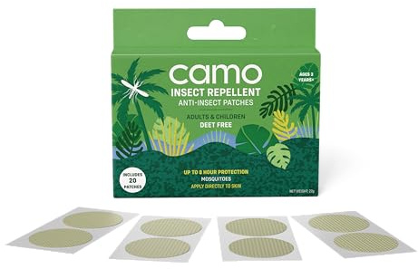 CAMO Anti Insect Patches, Mosquito, Midges & Biting Insects | x20 | Baby & Child Friendly | 100% Natural | 8 Hours Protection.
