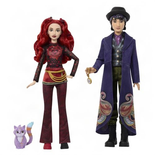 Mattel Disney Descendants: Wicked Wonderland Red & Max modedockor | Set med 2 modedockor, Red & Max, med avtagbara kläder, katt och fickur, JMP50