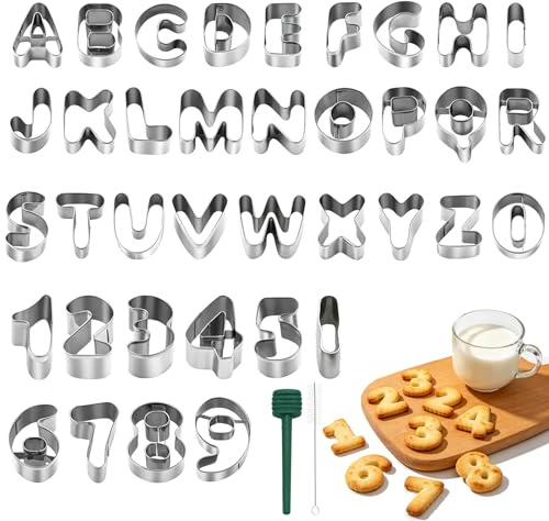 37 Stück Buchstaben Ausstecher, Edelstahl Alphabet und Zahlen Plätzchenformen, Reusable Suitable for Decorating Cookies Sugar Dough and Cakes mit Reinigungsbürste und Entformungsstab(A-Z,0-10)