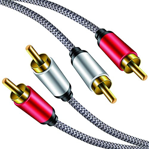 2 câbles audio RCA de 8 m, J • long 2 RCA mâle vers 2 RCA mâle audio stéréo pour caisson de basses en nylon tressé pour Home Cinéma, HDTV, amplificateurs, systèmes Hi-Fi, haut-parleurs (8 m)