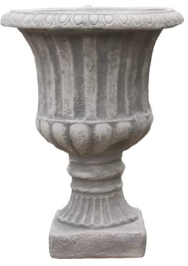 Schlichte Amphore zum Bepflanzen für den Garten besteht aus Steinguss und ist Frostsicher