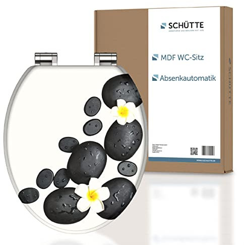 SCHÜTTE WC-Sitz STONE mit Absenkautomatik aus Holz | Toilettensitz mit Klodeckel | Holzkern Toilettendeckel mit Motiv (maximale Belastung der Klobrille 175 kg) | Weiß