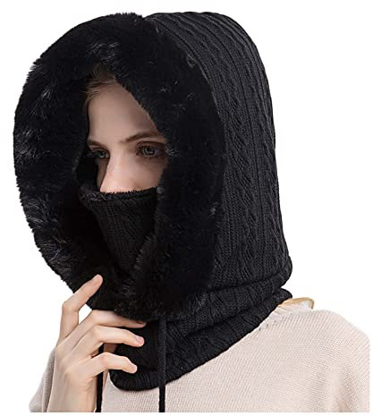 Cálida felpa Ciclismo Capucha Polar a prueba de viento Máscara de esquí para Balaclava Ciclismo Esquí Bufanda Negro Motocicleta Cara Pasamontañas Señoras Esquí, a, Talla única