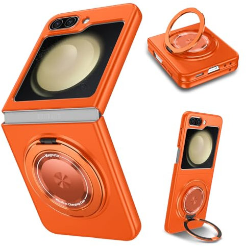 Yarxiawin Kompatibel für Samsung Galaxy Z Flip 5 5G Hülle Silikon Case Magnetisch Ringhalter Aesthetic, Kompatibel mit Magsafe Handyhülle Samsung Z Flip 5 5G mit Ständer Schutzhülle (Orange)