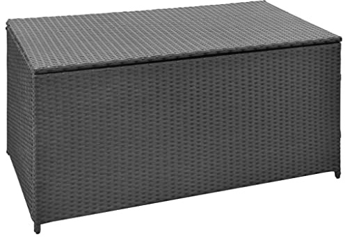 PIXZSSI Caja de jardín con superficie de rata de polietileno, color negro, 120 x 50 x 60 cm, resistente a la intemperie, diseño moderno, para terraza, cojín de almacenamiento, colchas, banco