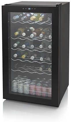 Swan SR12040BN 34 Bottle Glass Fronted Wine Cooler, LED Display, 80L Capacity, Black
