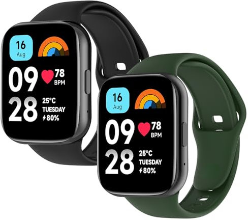 WD&CD Armband kompatibel mit Xiaomi Redmi Watch 3 Active Weiches Silikon, Verstellbare Fitness Armband kompatibel für Frauen männer, Schwarz + Grün