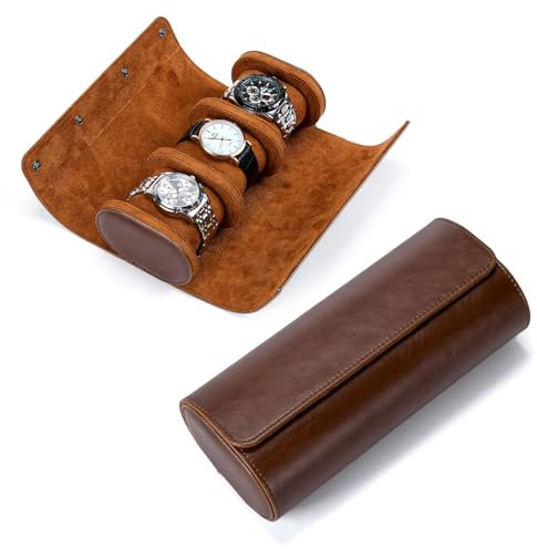VINBAGGE Scatola Per Orologi in Pelle Sintetica, Porta Orologi da Viaggio per 3 Orologi,Porta Orologi Uomo con Cuscino Rimovibile,Portatile Scatola per Uomo Donne