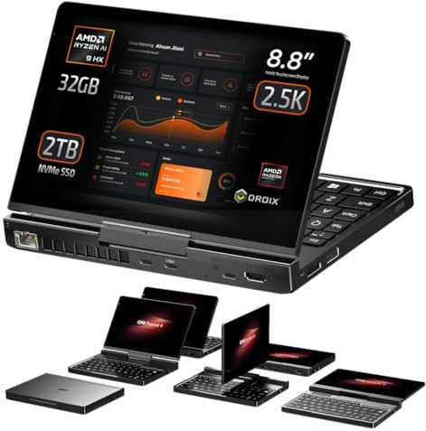 GPD Pocket 4: Mini-Laptop mit AMD Ryzen AI 9 HX 370 CPU, Radeon 890M GPU, 32GB LPDDR5X RAM, 2TB PCIe Gen4 SSD, 8,8 Zoll 2,5K 144Hz Display, Wi-Fi 6E, Bluetooth 5.3, Modularer AI Handheld PC