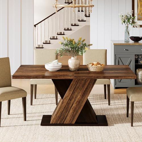 Tribesigns 55-Inch Farmhouse Dining Table for 4, Rectangle Rustic Brown Kitchen Dining Room Table, Wooden Dinner Table for Home Dining Room, Living Room