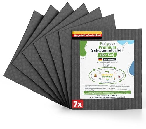 Fabigreen Putzlappen 7er Set – Nachhaltig reinigen ohne Mikroplastik | Wiederverwendbare Spültücher & biologisch abbaubare Spüllappen | kompostierbar, für alle Oberflächen geeignet | Grau