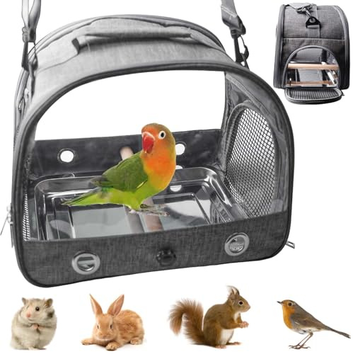 Borsa per il trasporto per uccelli con asta in acciaio inox, per pappagalli, pappagalli, piccoli animali, per viaggi, escursioni, campeggio, pieghevole a 180°