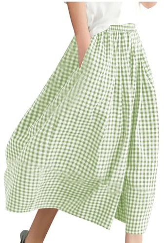 RLEHJN Wide Leg Cropped Trousers for Women UK Sale, Ladies Cotton Linen Trousers Elasticated Waist Checked Printed Palazzo Pants Lightweight Baggy Trousers Skirt Casual Bottoms for Spring Summer