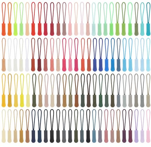 TIESOME Zipper Pulls Reißverschluss Schieber 100 Farben 100er Pack, Zughilfe, Rutschfest Zipper Tag Reißverschluss Anhänger für Rucksäcke Jacken Gepäck Handtaschen Ersatz Kordel für Rucksäcke Kleidung