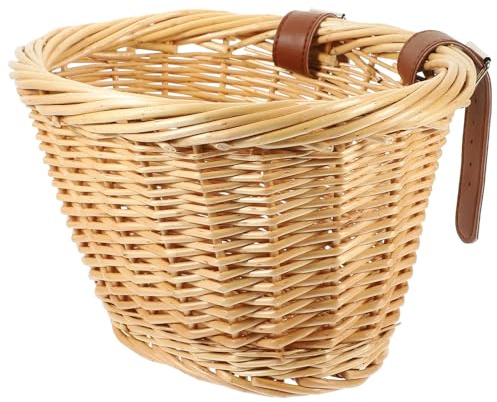 Alasum Cestino Anteriore in Rattan Intrecciato a Mano, Cestino e Cesto Alimentare Robusto in Salice Naturale, Facile da Fissare al Manubrio per Bici da Esterno e Uso Colore Casuale