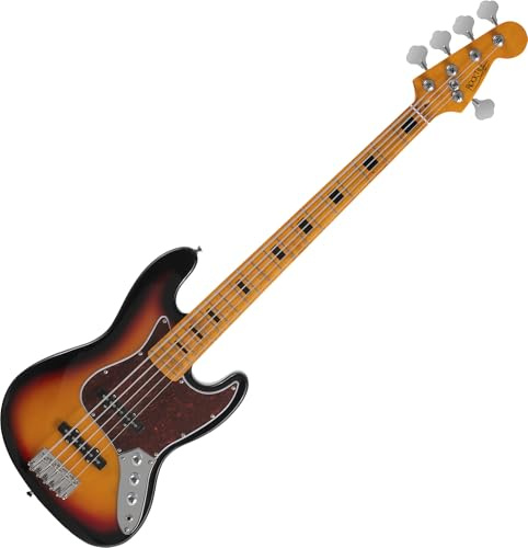 Rocktile Pro JBS50-SB E-Bass - 5-saitiger JB-Style Bass mit Lindenkorpus - Ahornhals & Ahorngriffbrett - 2x Single Coil Tonabnehmer - 2x Volume, 1x Tone Regler - 34 Mensur - Sunburst